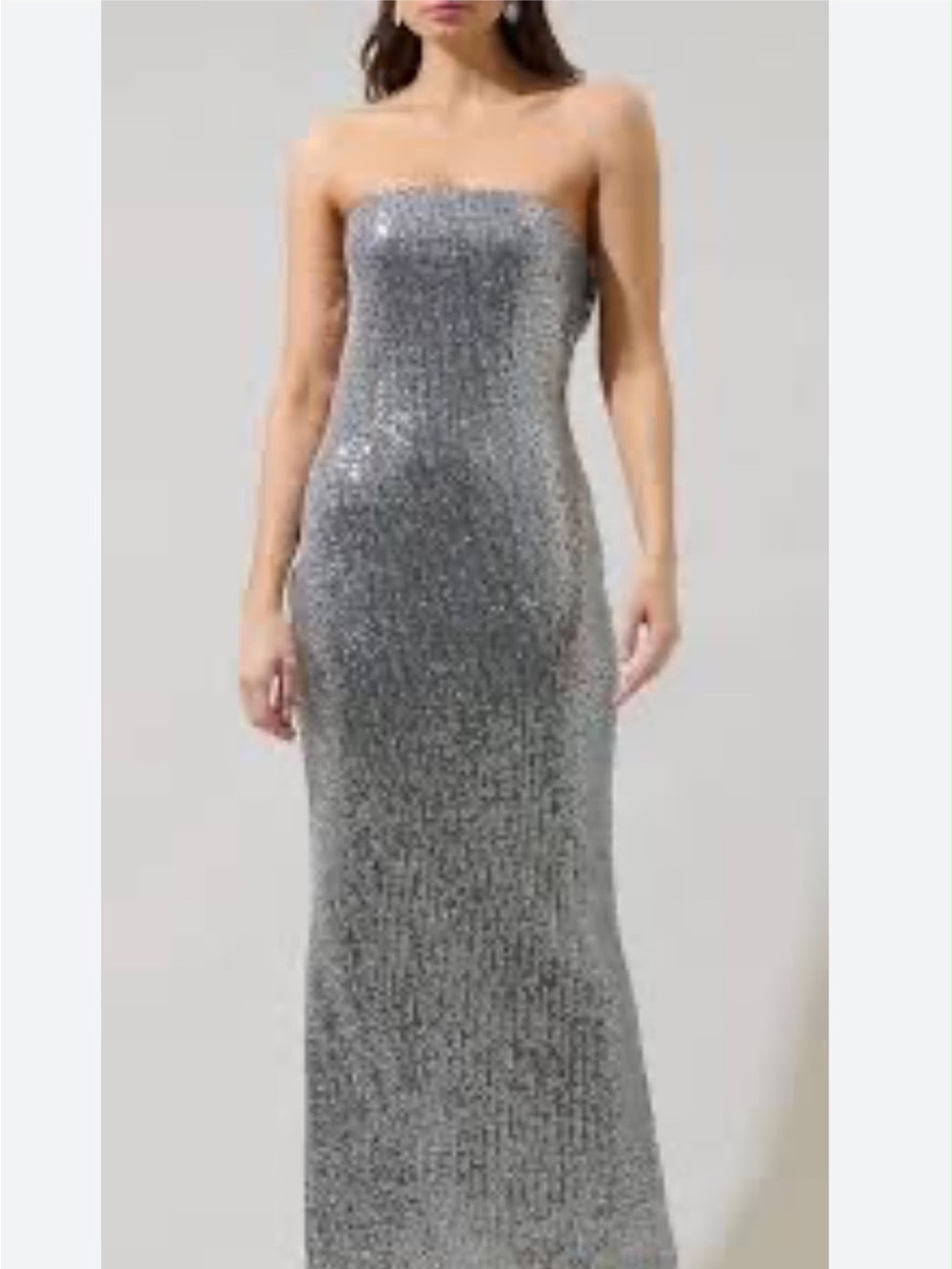 Sugarlips Strapless Silver Sequin Gown